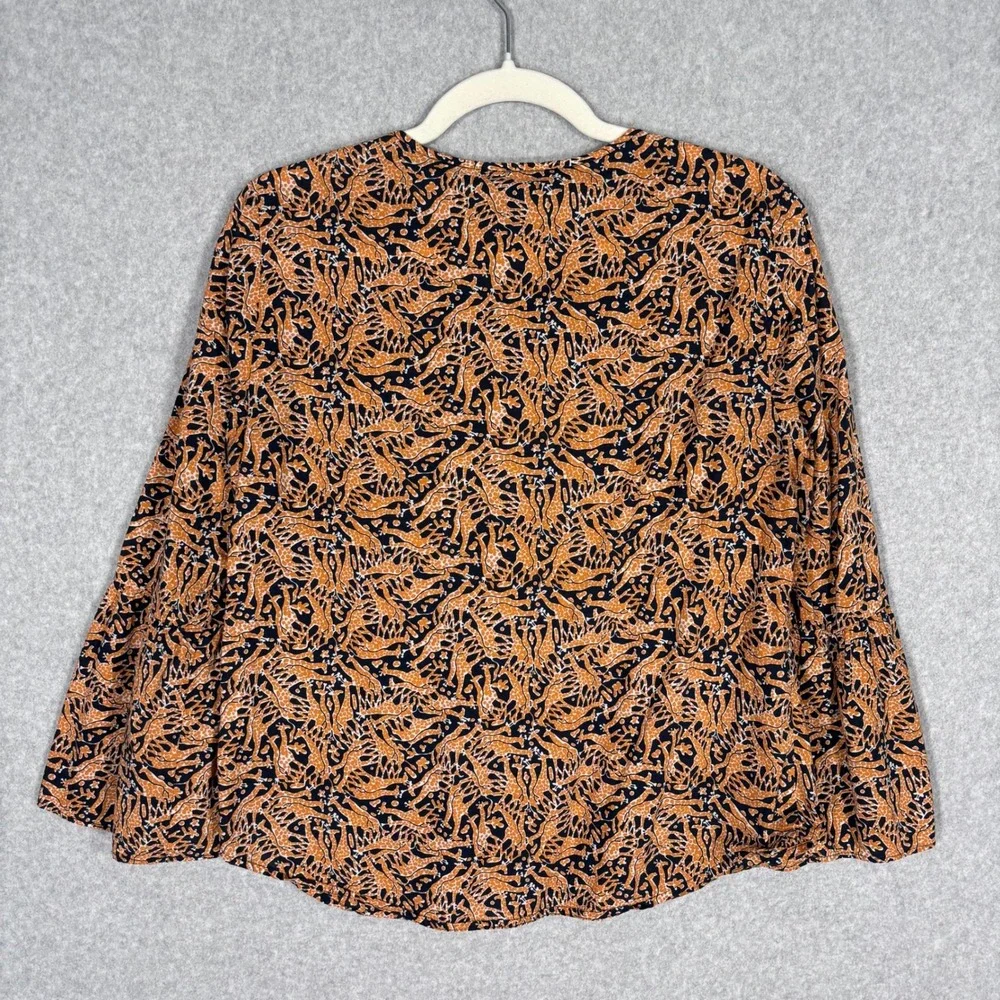 J Crew x Drakes London Blouse Size 6‎ Navy Orange Giraffe Print Popover Safari